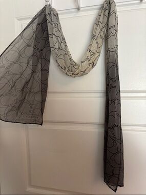 Coach Sheer Logo Scarf in Black and Cream